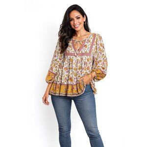 Rachel Zoe Floral Bohemian Blouse - Yellow and Purple
